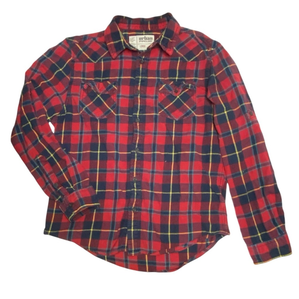 Urban Pipeline Red Plaid Flannel Shirt‎ Sz Large